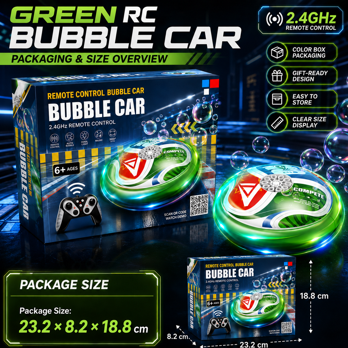 2-in-1 RC Bubble Machine Car with Lights – Remote Control Toy for Kids