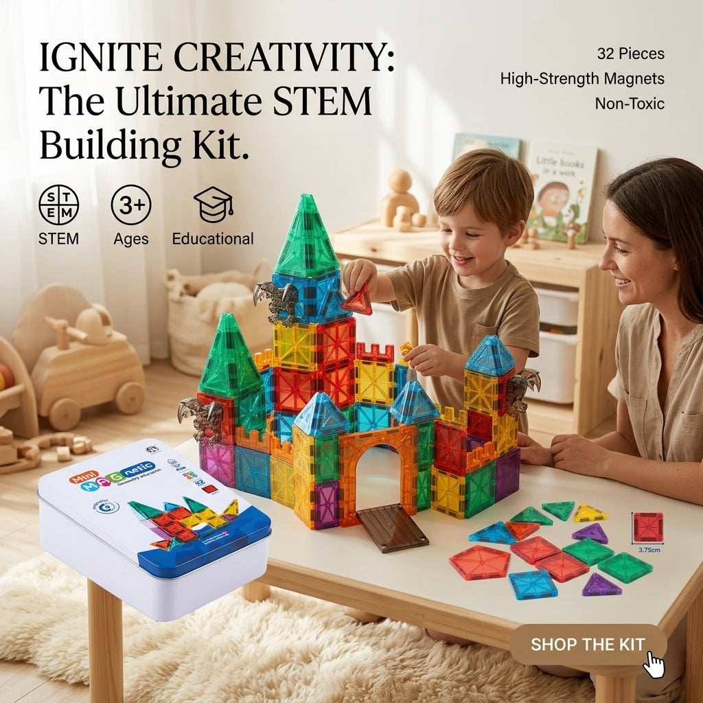 32PCS Magnetic Building Blocks with Iron Box gift toy for kids in Kuwait