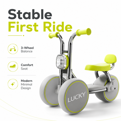 3-Wheel Toddler Balance Bike / Seated Scooter with Lights & Music (Green)