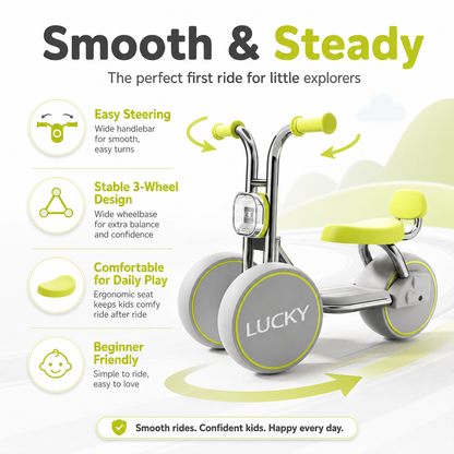 3-Wheel Toddler Balance Bike / Seated Scooter with Lights & Music (Green)