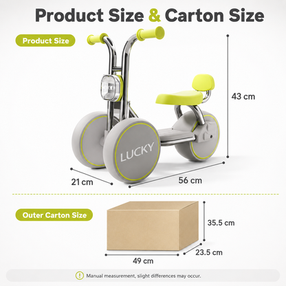 3-Wheel Toddler Balance Bike / Seated Scooter with Lights & Music (Green)