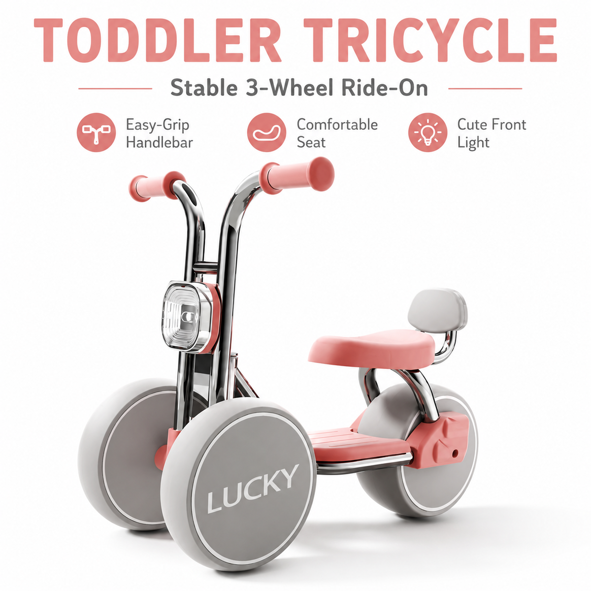 3-Wheel Toddler Balance Bike / Seated Scooter with Lights & Music (Pink)
