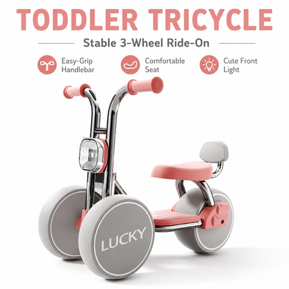 3-Wheel Toddler Balance Bike / Seated Scooter with Lights & Music (Pink)