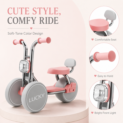 3-Wheel Toddler Balance Bike / Seated Scooter with Lights & Music (Pink)