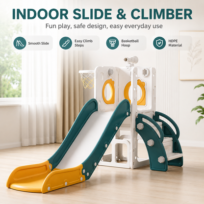 6-in-1 Toddler Slide Playset with Basketball Hoop – Indoor Outdoor Toy