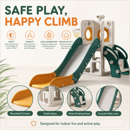 6-in-1 Toddler Slide Playset with Basketball Hoop – Indoor Outdoor Toy