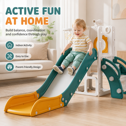 6-in-1 Toddler Slide Playset with Basketball Hoop – Indoor Outdoor Toy