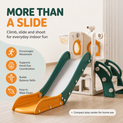 6-in-1 Toddler Slide Playset with Basketball Hoop – Indoor Outdoor Toy