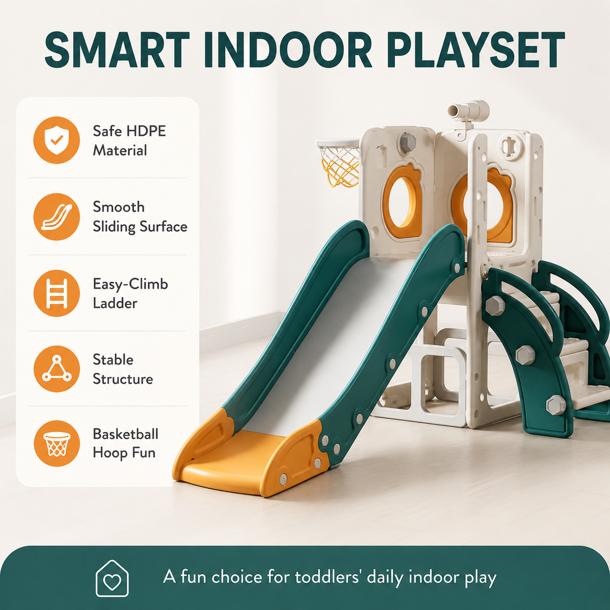 6-in-1 Toddler Slide Playset with Basketball Hoop – Indoor Outdoor Toy