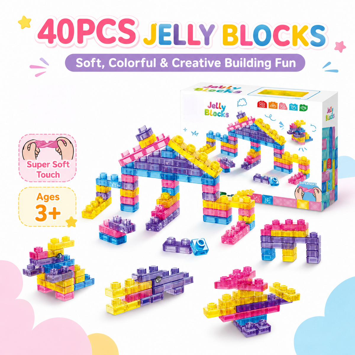 40-Piece Sensory Soft Building Blocks Montessori Stacking Toy for Toddlers