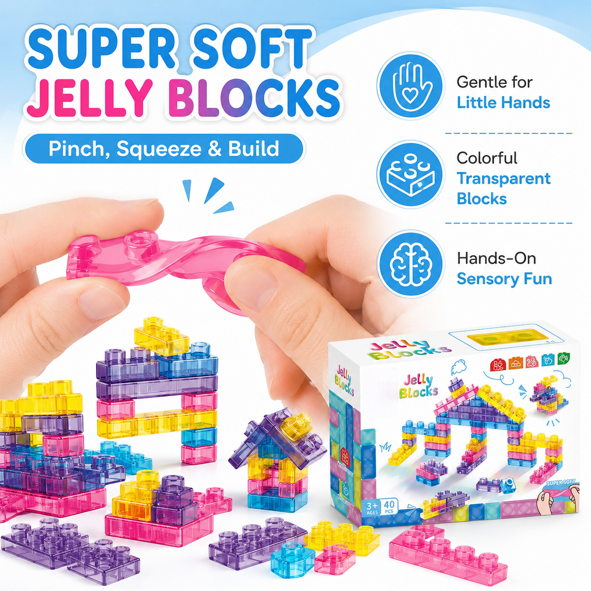 40-Piece Sensory Soft Building Blocks Montessori Stacking Toy for Toddlers